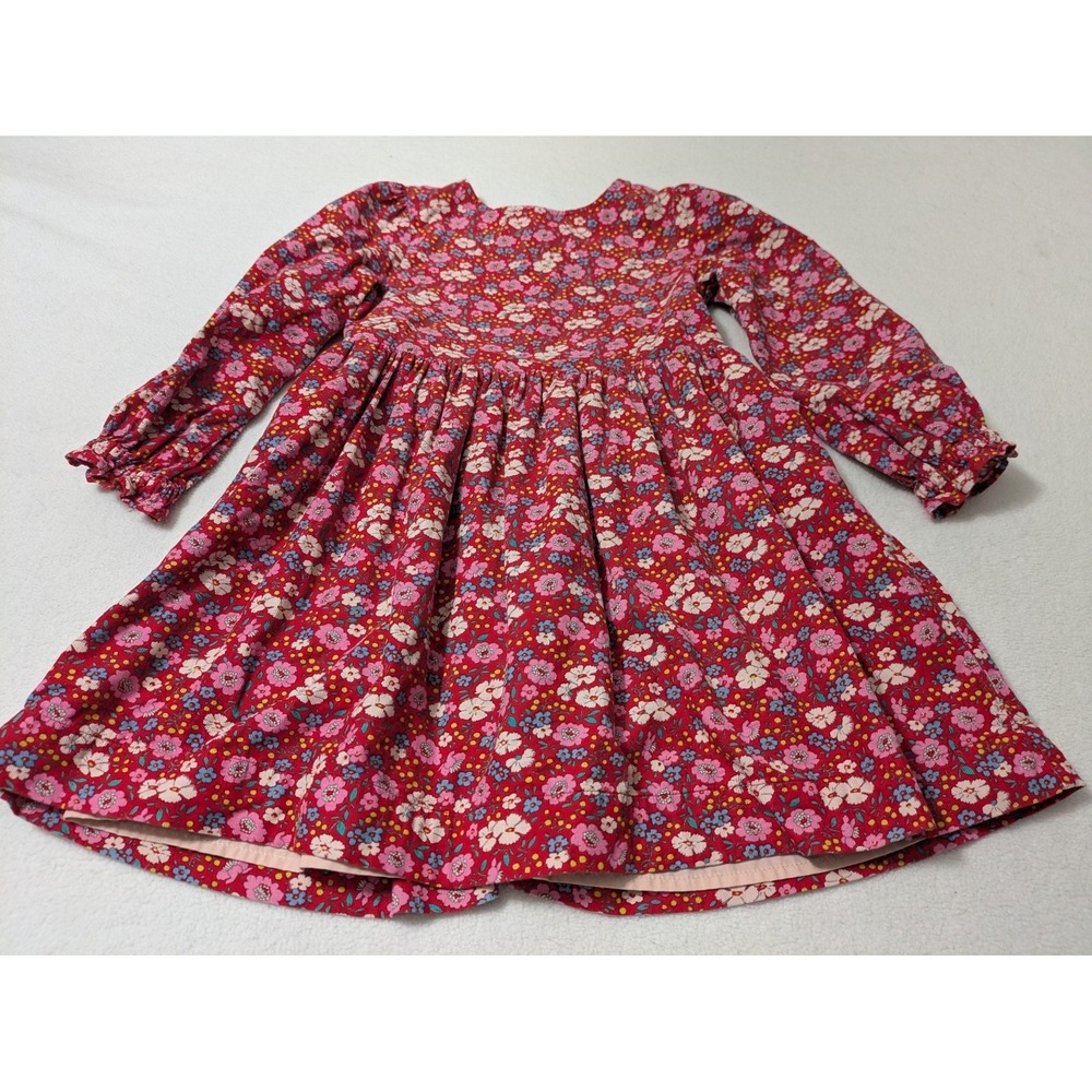Mini Boden Girls 6-7 Dress Red Corduroy Floral Long Sleeve Christmas Modest